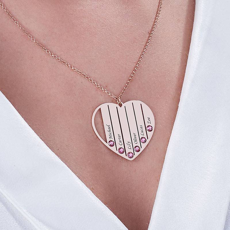 Gift for Mother - Mom Birthstone Necklace in Rose Gold Plating - Personalized Mother Necklace - Image 4