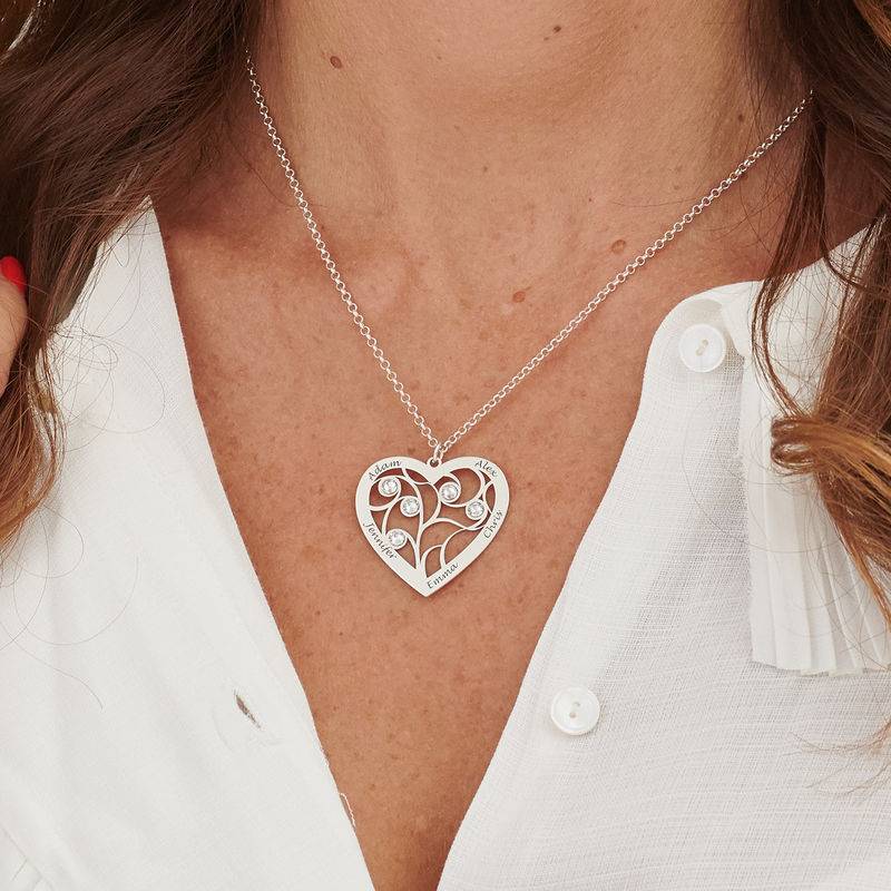 Heart Family Tree Necklace with Diamonds in Silver Sterling - Image 4