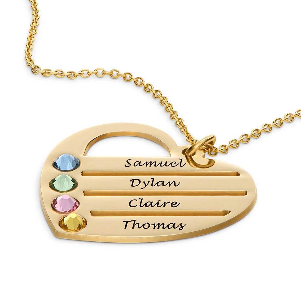 Gifts for Mom - Birthstone Heart Necklace with Engraved Names - Gold Plated - Mom Necklace - Image 4