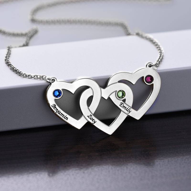 Gifts for Mom - Hearts Necklace with Birthstones - Mothers Necklace With Children's Names - Image 2