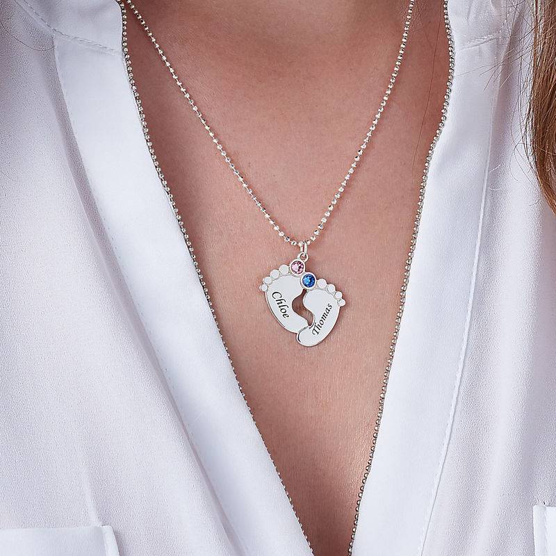 Gift for New Mom - Baby Feet Necklace with Birthstones - Mother Child Necklace - Image 3
