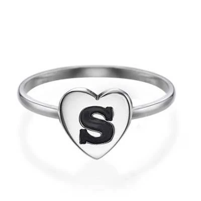 Sterling Silver Heart Initial Ring - Image 2