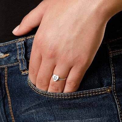 Sterling Silver Heart Initial Ring - Image 3
