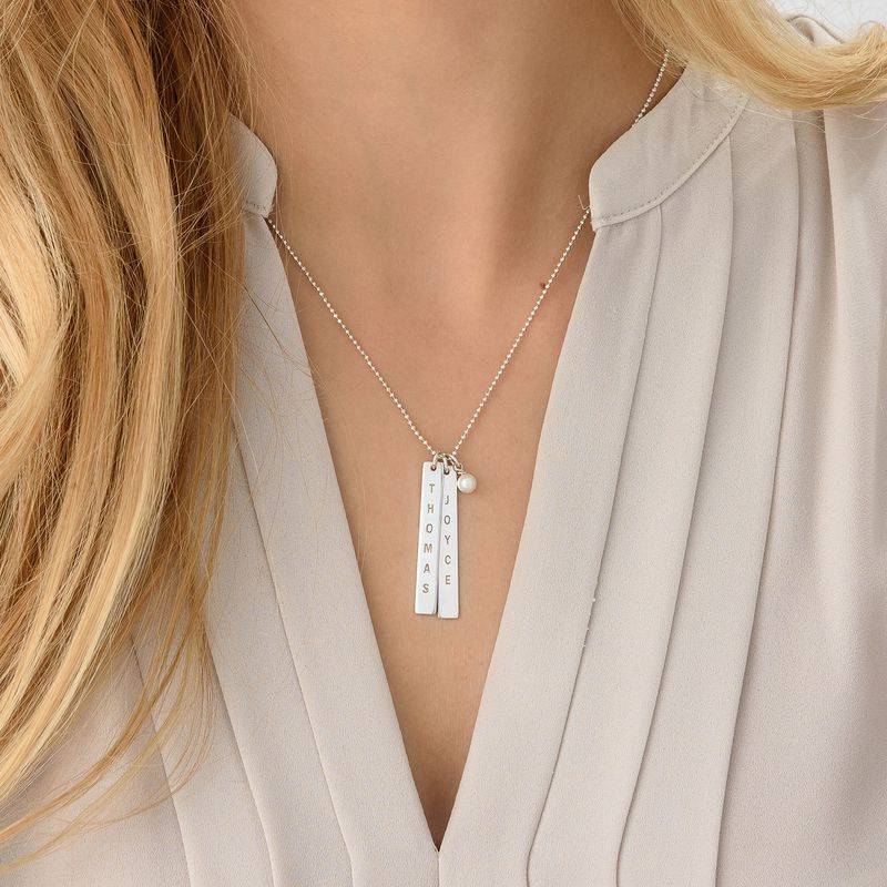 Mother of the Bride Gifts - Silver Vertical Bar Necklace with Engraving and Birthstones - Mothers Necklaces - Image 4